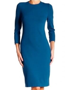 VINCE Three Quarter Sleeve Bouclé Dress - Teal Blue sz Lg